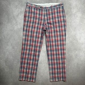 Lauren Ralph Lauren Plaid Golf Flat Front Trousers Dress Pants 34x27 Red Blue